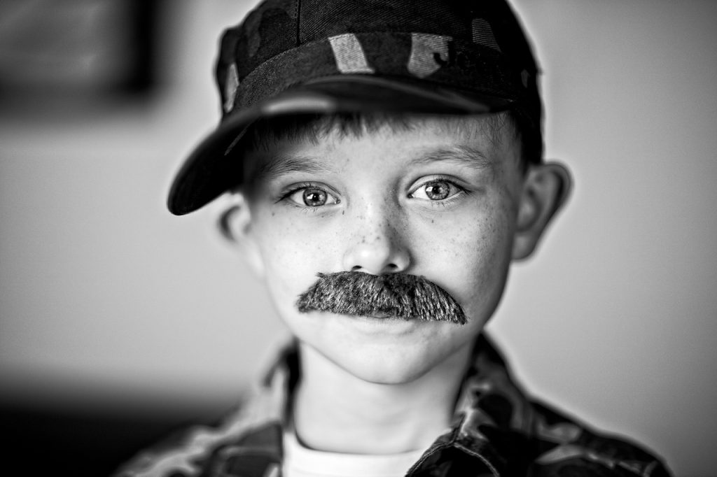 boy, fake mustache, portrait
