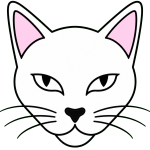 Minimalist black and white cat icon logo with soft pink ears for KittieCatsMeow artisan jewelry brand